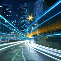 Hip hop beats City in the night with trails of car lights